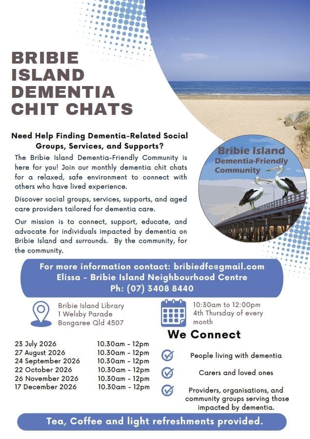 Bribie Island Dementia Chit Chats dates for 2nd half 2026